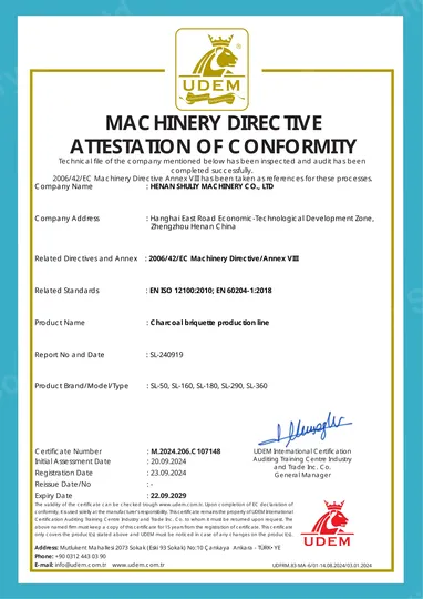 charcoal briquette production line certificate
